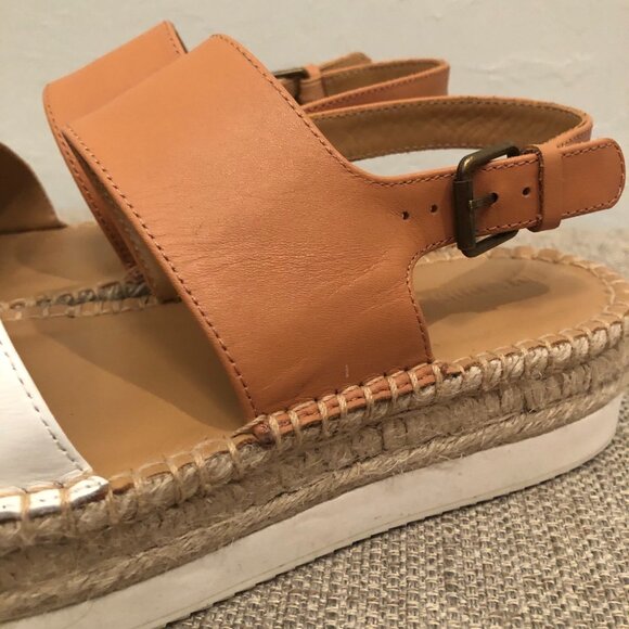Saludos SIZE 8 Ali Sport Leather Sandals Jute Stitched Camel Tan White - Picture 8 of 12